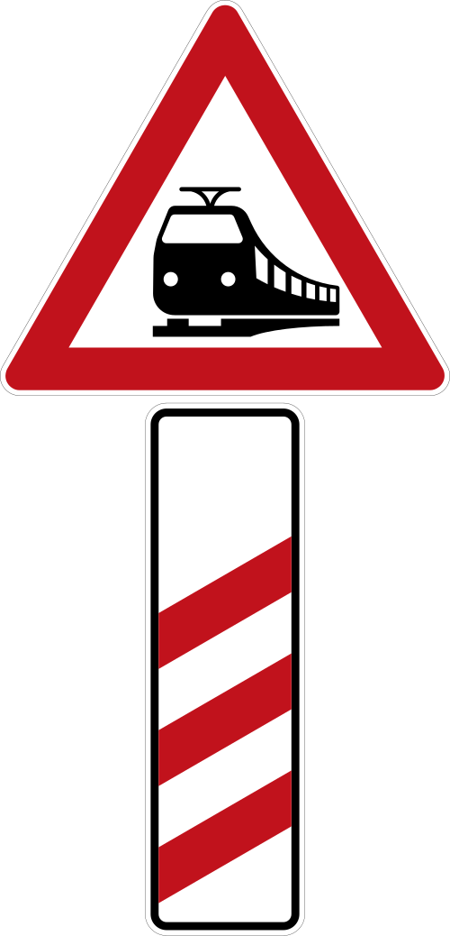Bahnübergang mit dreistreifiger Bake – Aufstellung rechts