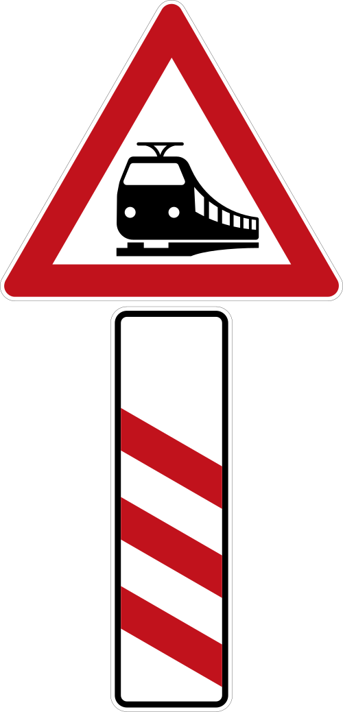 Bahnübergang mit dreistreifiger Bake – Aufstellung links
