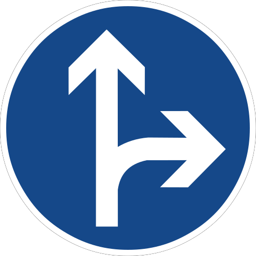 Vorgeschriebene Fahrtrichtung – geradeaus oder rechts