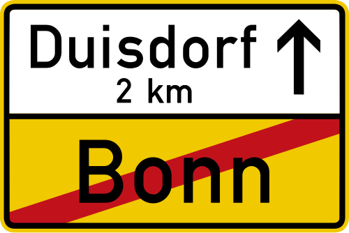 Ortstafel einseitig, Rückseite aus je einem weiß- und gelbgrundigen Feld