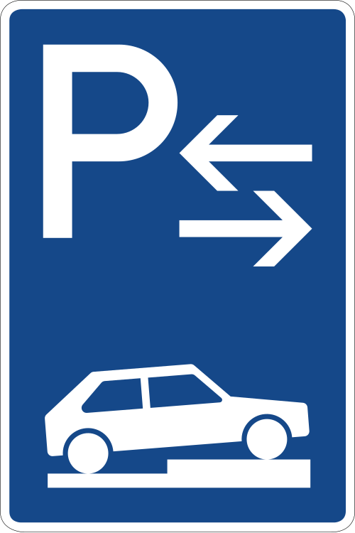 Parken auf Gehwegen – halb quer zur Fahrtrichtung rechts, Mitte