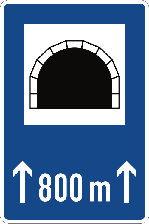 Tunnel, mit Längenangabe in m