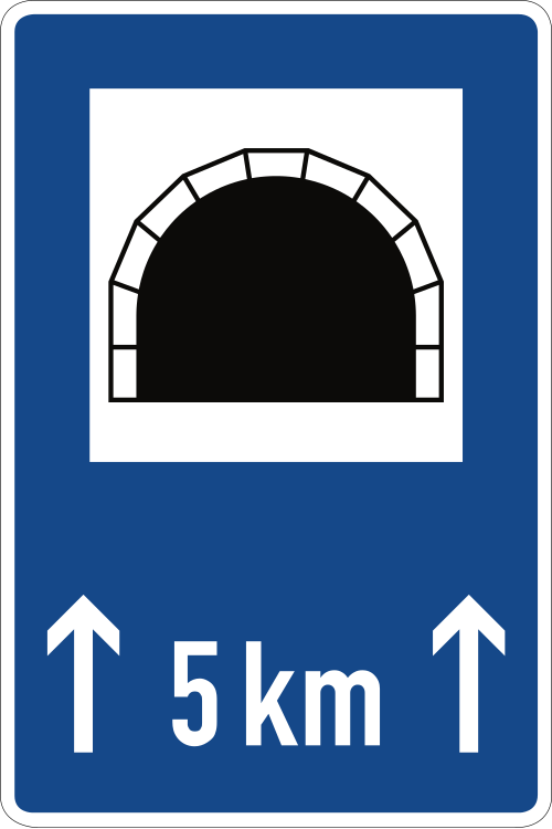 Tunnel, mit Längenangabe in km