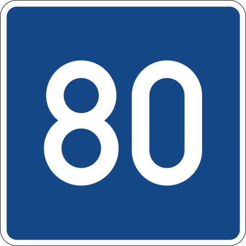 Richt­geschwindigkeit 80 km/h, angeordnet bis 1. April 2017, gültig bis 31. Oktober 2022[28]