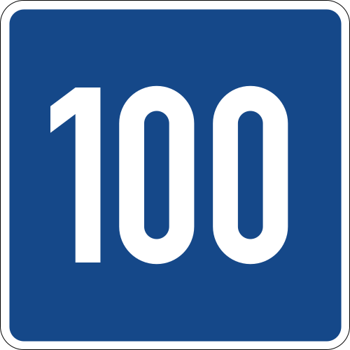 Richt­geschwindigkeit 100 km/h, angeordnet bis 1. April 2017, gültig bis 31. Oktober 2022[28]
