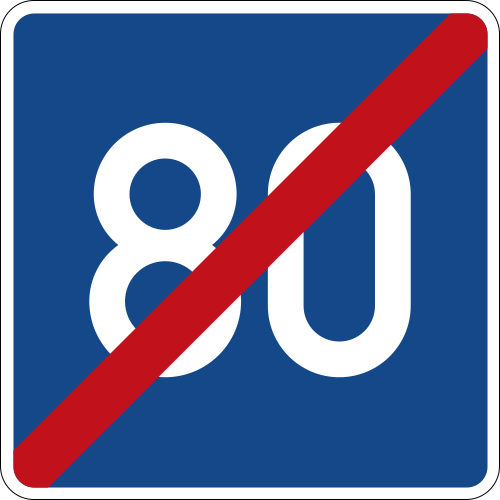 Ende der Richt­geschwindigkeit 80 km/h, angeordnet bis 1. April 2017, gültig bis 31. Oktober 2022[28]