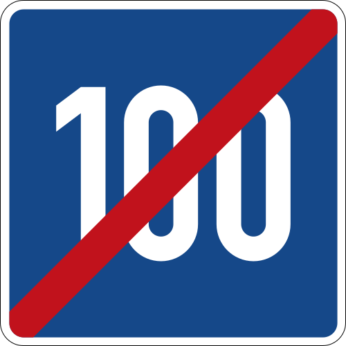 Ende der Richt­geschwindigkeit 100 km/h, angeordnet bis 1. April 2017, gültig bis 31. Oktober 2022[28]