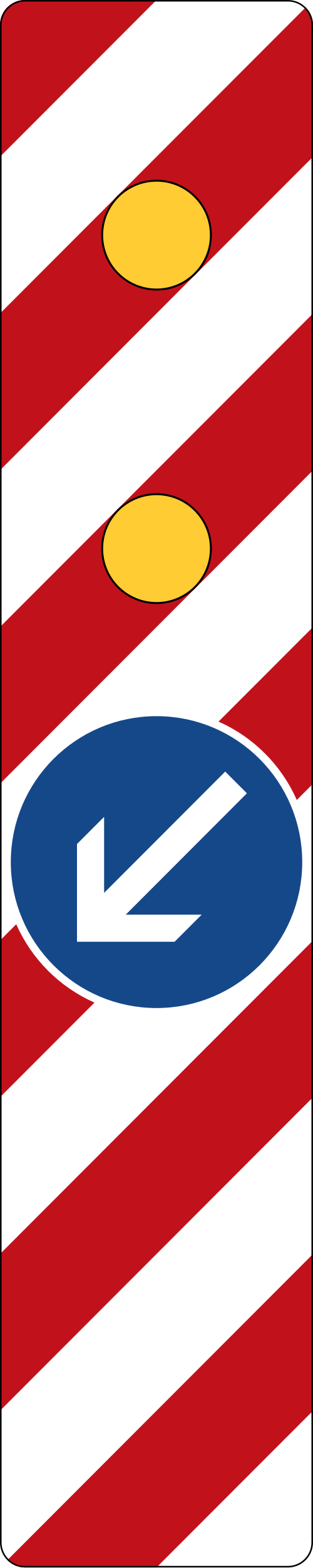 Leitbake – Warnlichtbake mit integriertem Zeichen 222-10 (Aufstellung rechts); 2500 × 500 mm