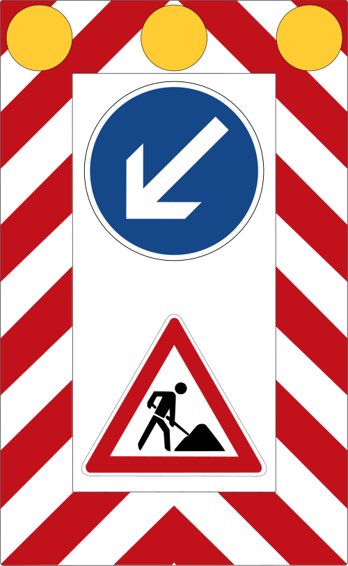 fahrbare Absperrtafel; 2500 × 1700 mm; Streifen 25 cm hoch